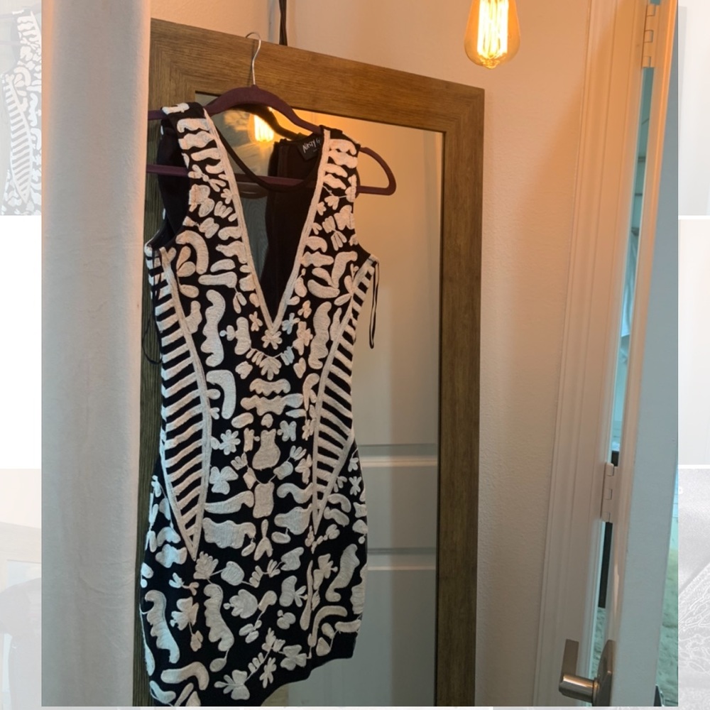 Black & White Embroidered Body-Con Dress